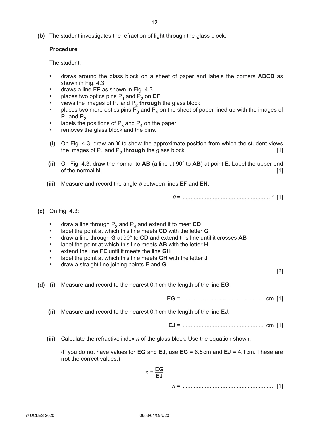 Cambridge IGCSE Science - Combined 0653 2020 Oct/Nov Paper 6 · Variant 1 question paper, page 12 of 16