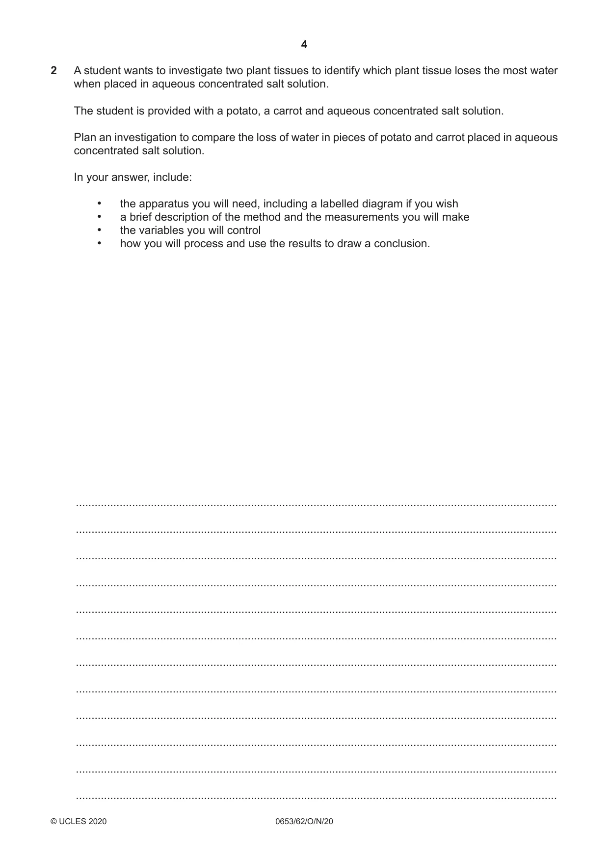 Cambridge IGCSE Science - Combined 0653 2020 Oct/Nov Paper 6 · Variant 2 question paper, page 4 of 16
