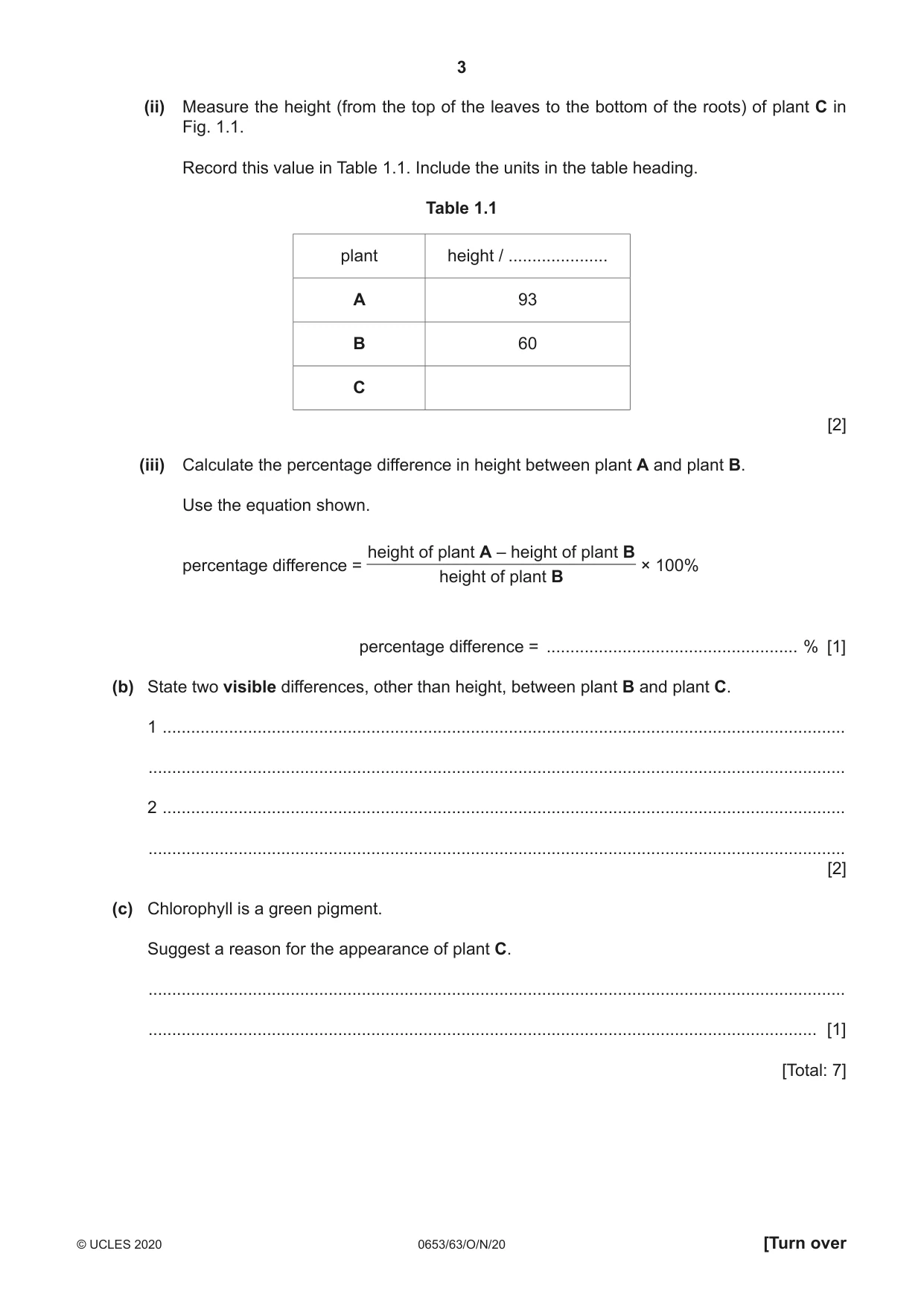 Cambridge IGCSE Science - Combined 0653 2020 Oct/Nov Paper 6 · Variant 3 question paper, page 3 of 16