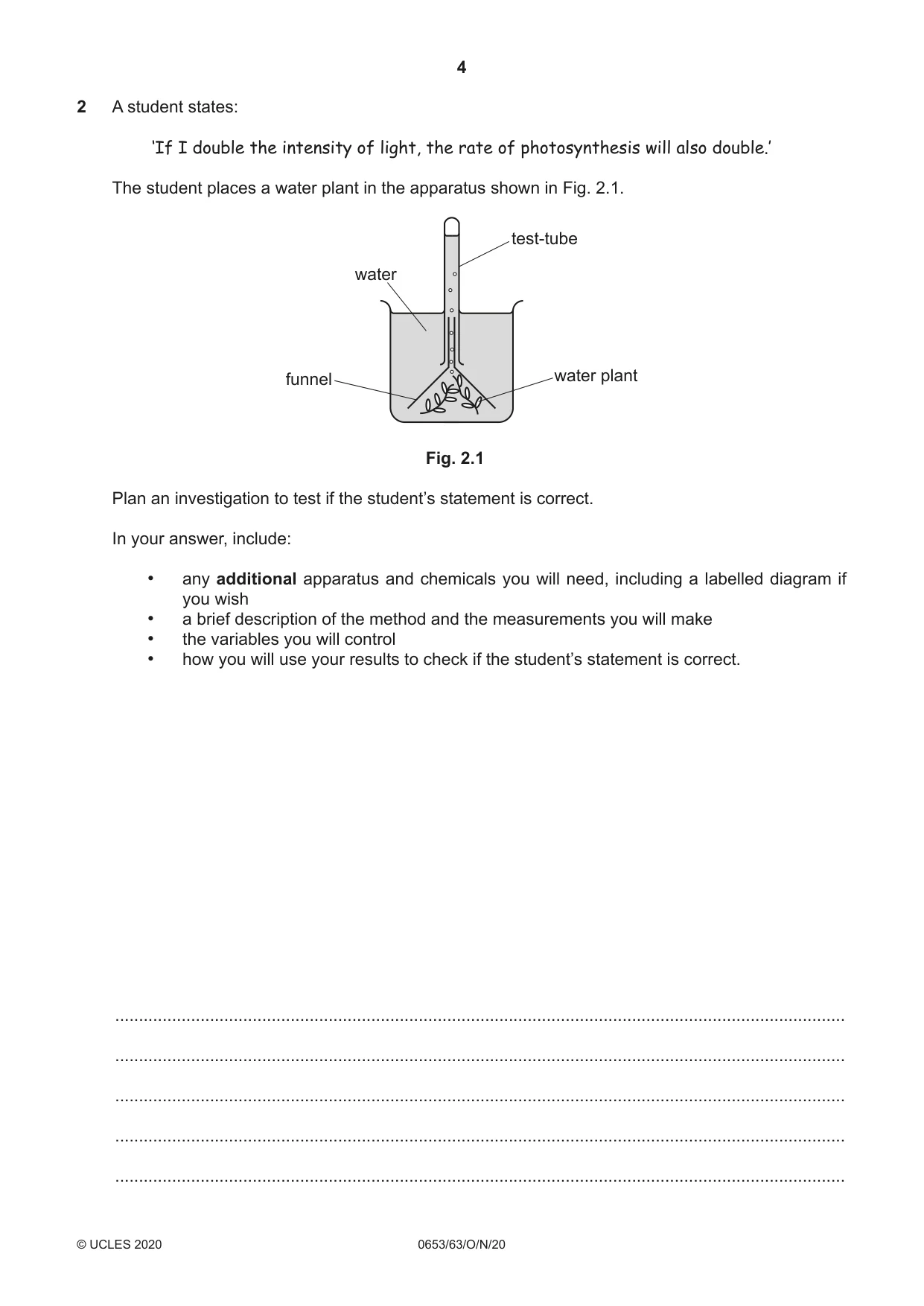 Cambridge IGCSE Science - Combined 0653 2020 Oct/Nov Paper 6 · Variant 3 question paper, page 4 of 16