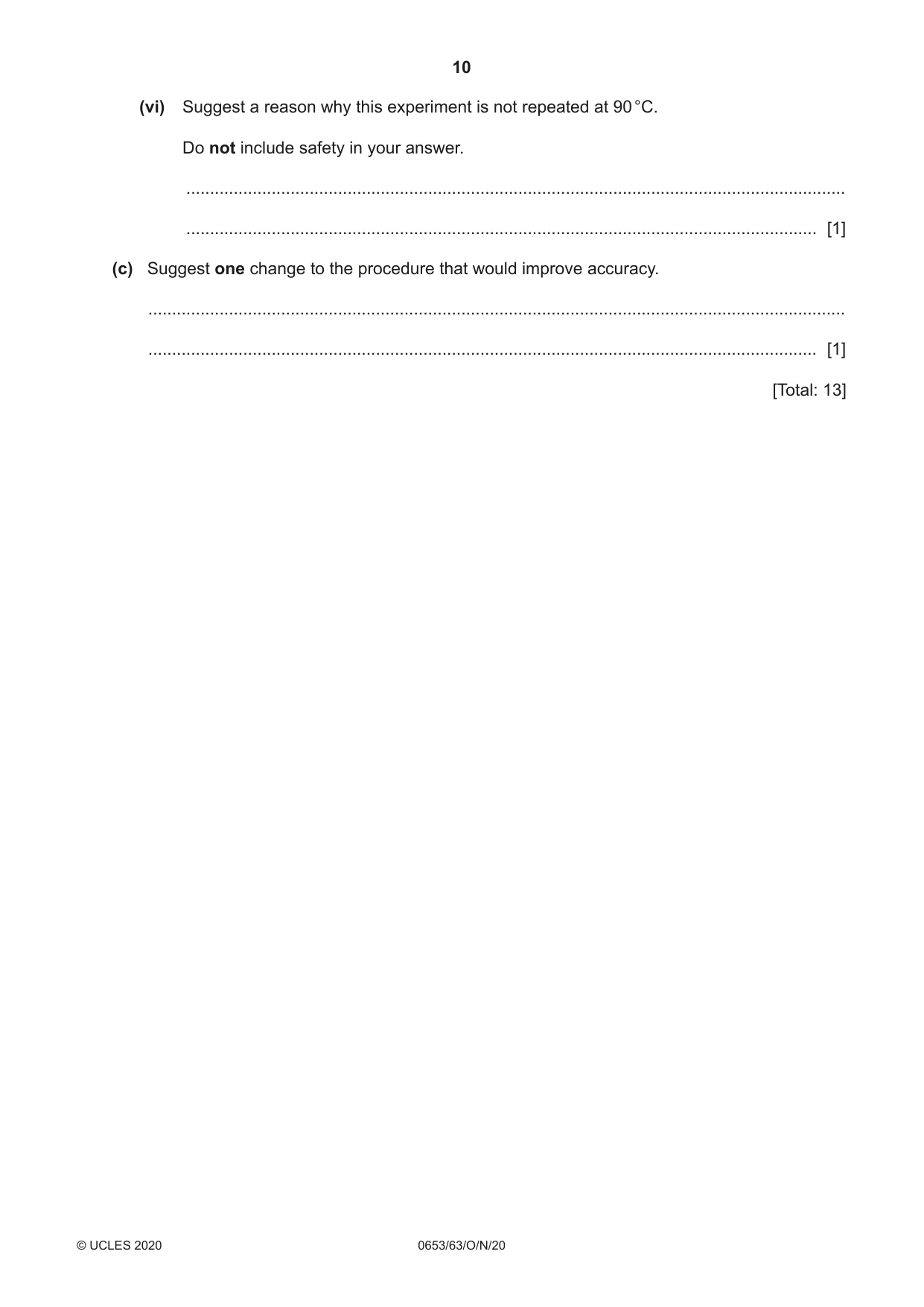 Cambridge IGCSE Science - Combined 0653 2020 Oct/Nov Paper 6 · Variant 3 question paper, page 10 of 16