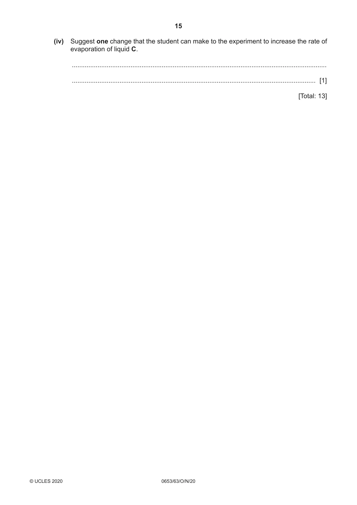 Cambridge IGCSE Science - Combined 0653 2020 Oct/Nov Paper 6 · Variant 3 question paper, page 15 of 16