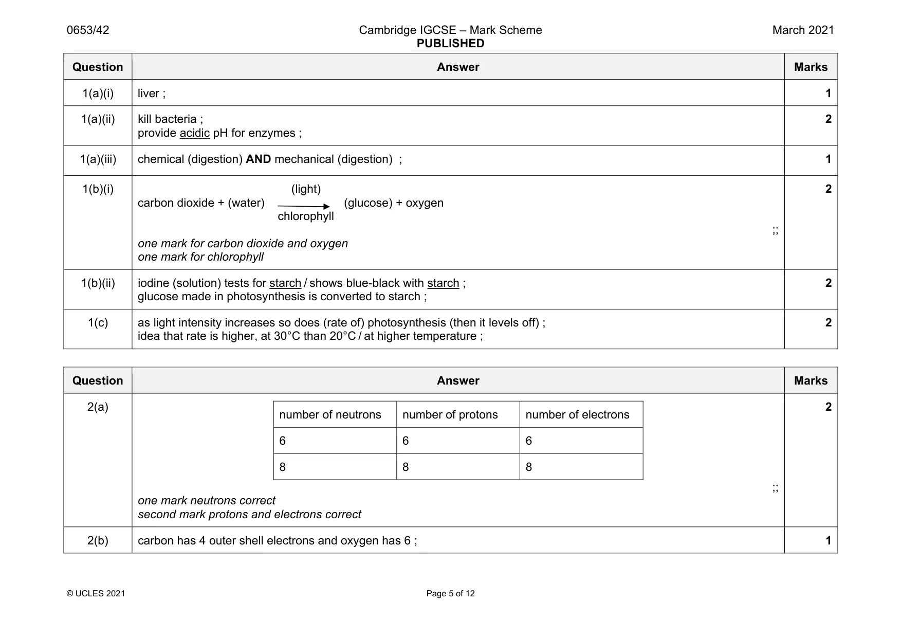 Mark scheme, page 5 of 12