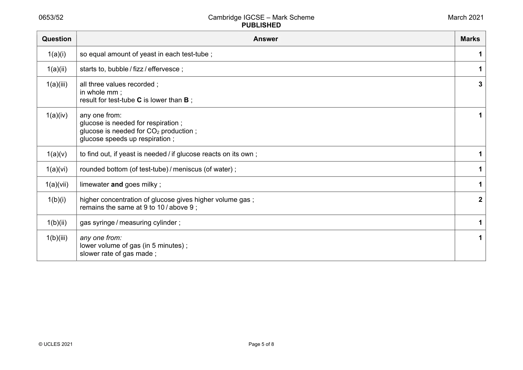 Mark scheme, page 5 of 8