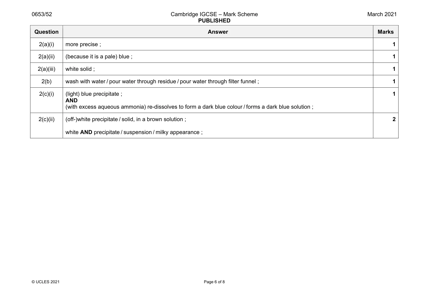 Mark scheme, page 6 of 8