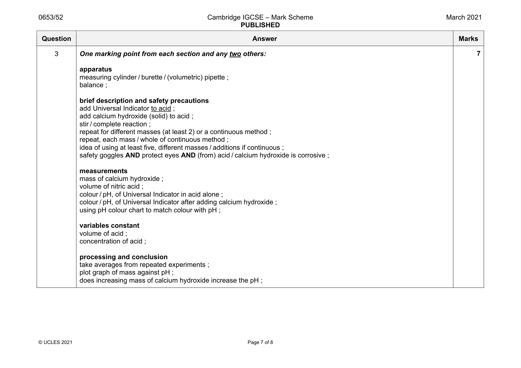 Mark scheme, page 7 of 8