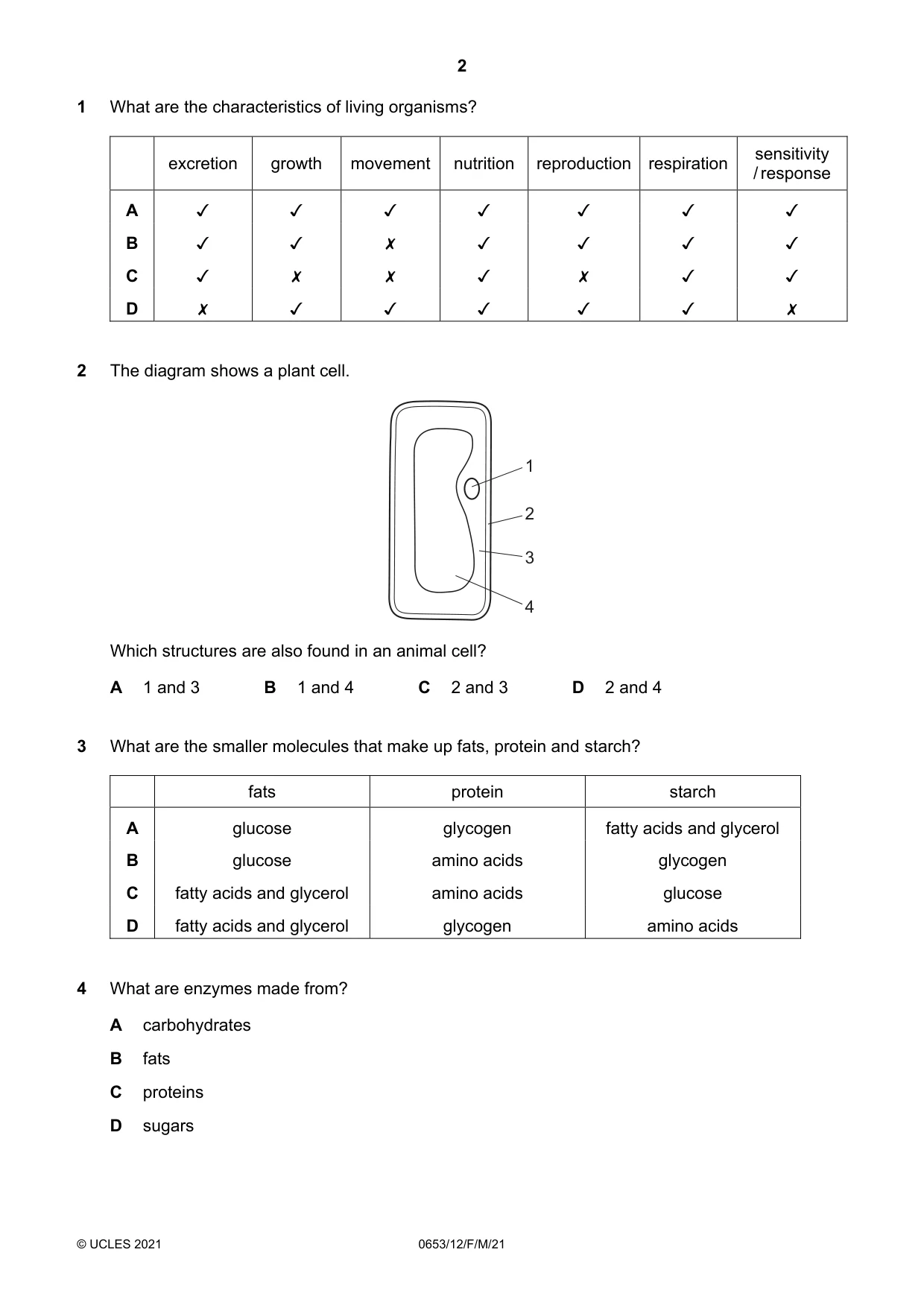 Cambridge IGCSE Science - Combined 0653 2021 Feb/March Paper 1 · Variant 2 question paper, page 2 of 16