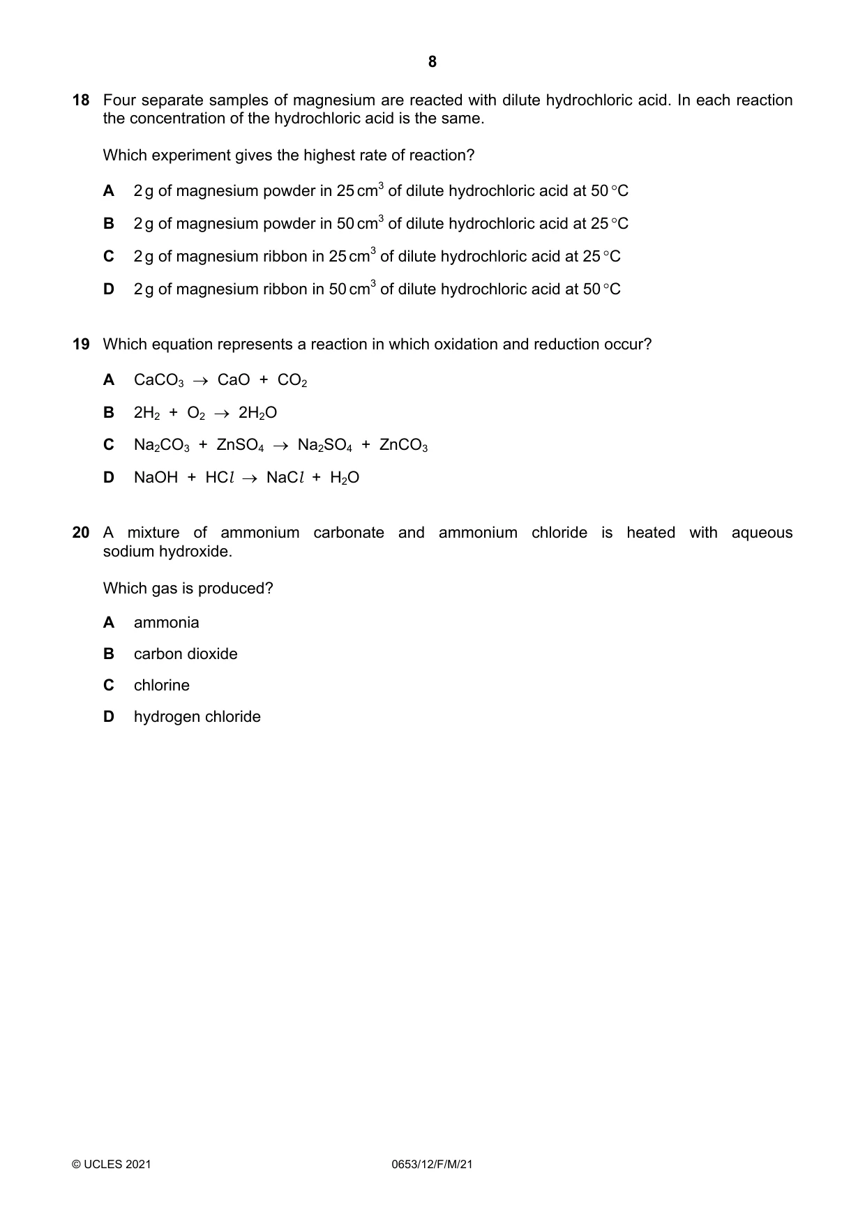 Cambridge IGCSE Science - Combined 0653 2021 Feb/March Paper 1 · Variant 2 question paper, page 8 of 16