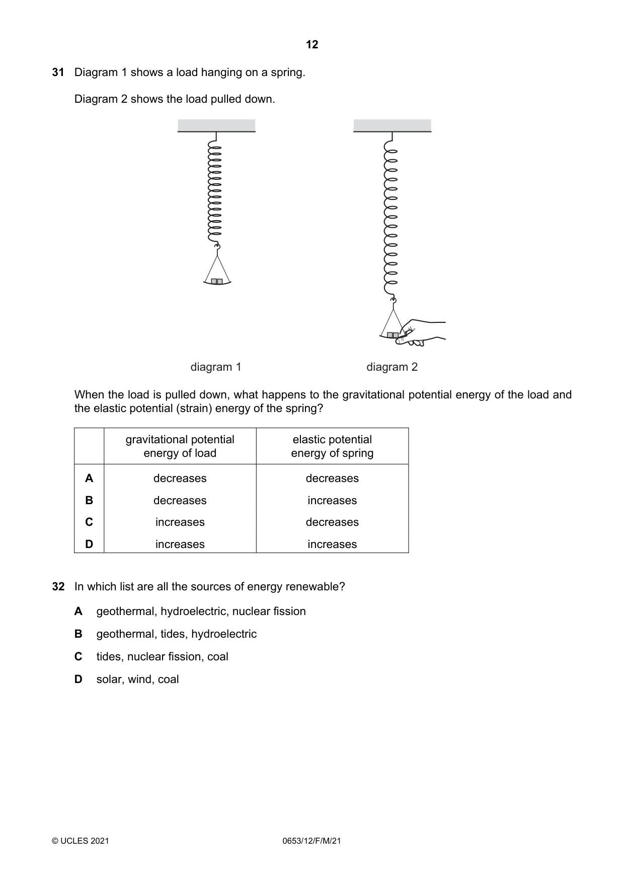 Cambridge IGCSE Science - Combined 0653 2021 Feb/March Paper 1 · Variant 2 question paper, page 12 of 16