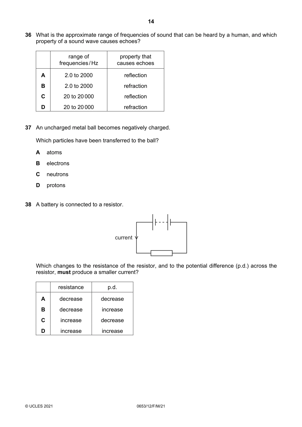 Cambridge IGCSE Science - Combined 0653 2021 Feb/March Paper 1 · Variant 2 question paper, page 14 of 16