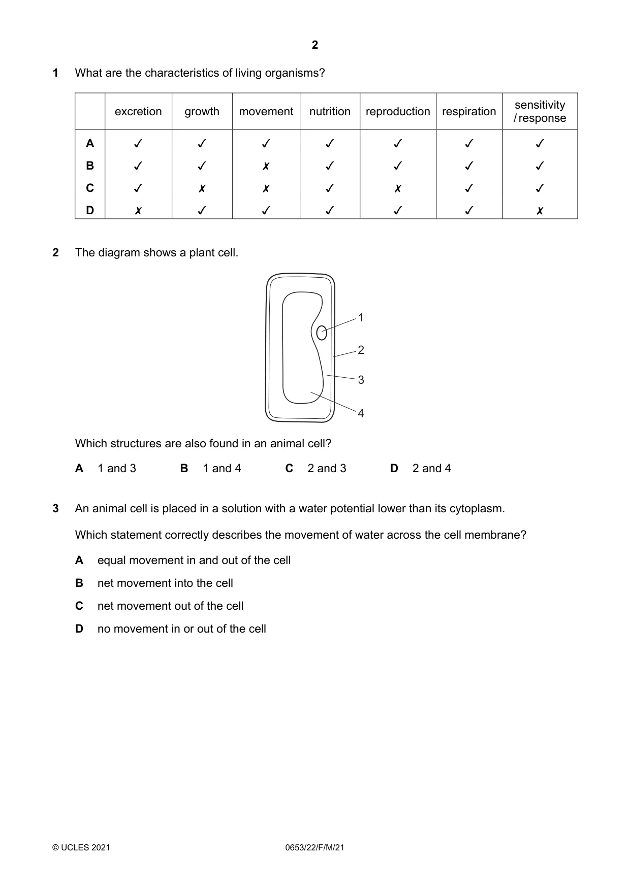 Cambridge IGCSE Science - Combined 0653 2021 Feb/March Paper 2 · Variant 2 question paper, page 2 of 20