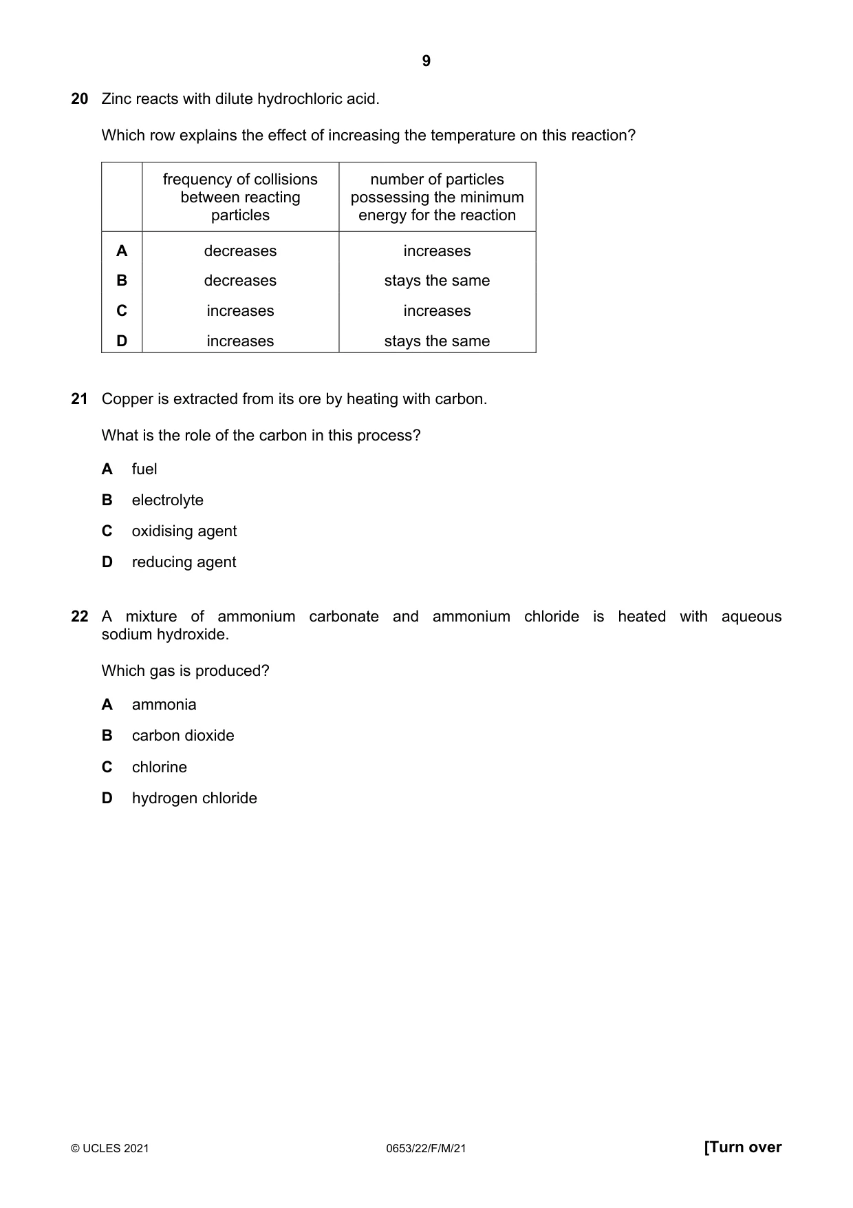 Cambridge IGCSE Science - Combined 0653 2021 Feb/March Paper 2 · Variant 2 question paper, page 9 of 20