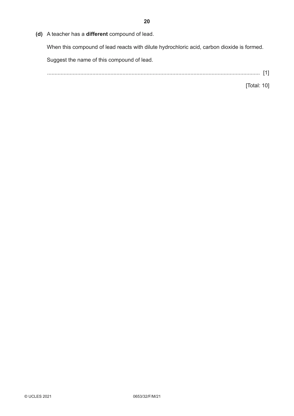 Cambridge IGCSE Science - Combined 0653 2021 Feb/March Paper 3 · Variant 2 question paper, page 20 of 24