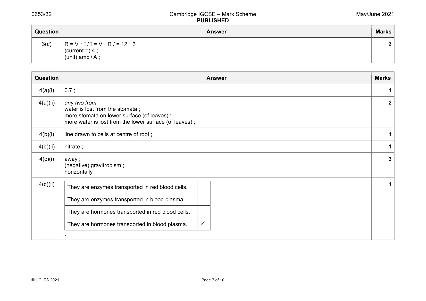 Mark scheme, page 7 of 10