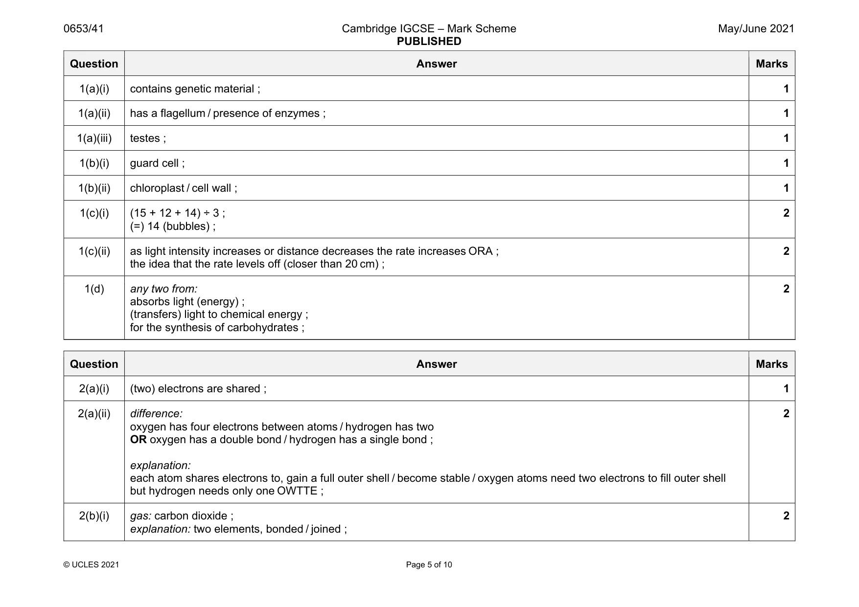 Mark scheme, page 5 of 10
