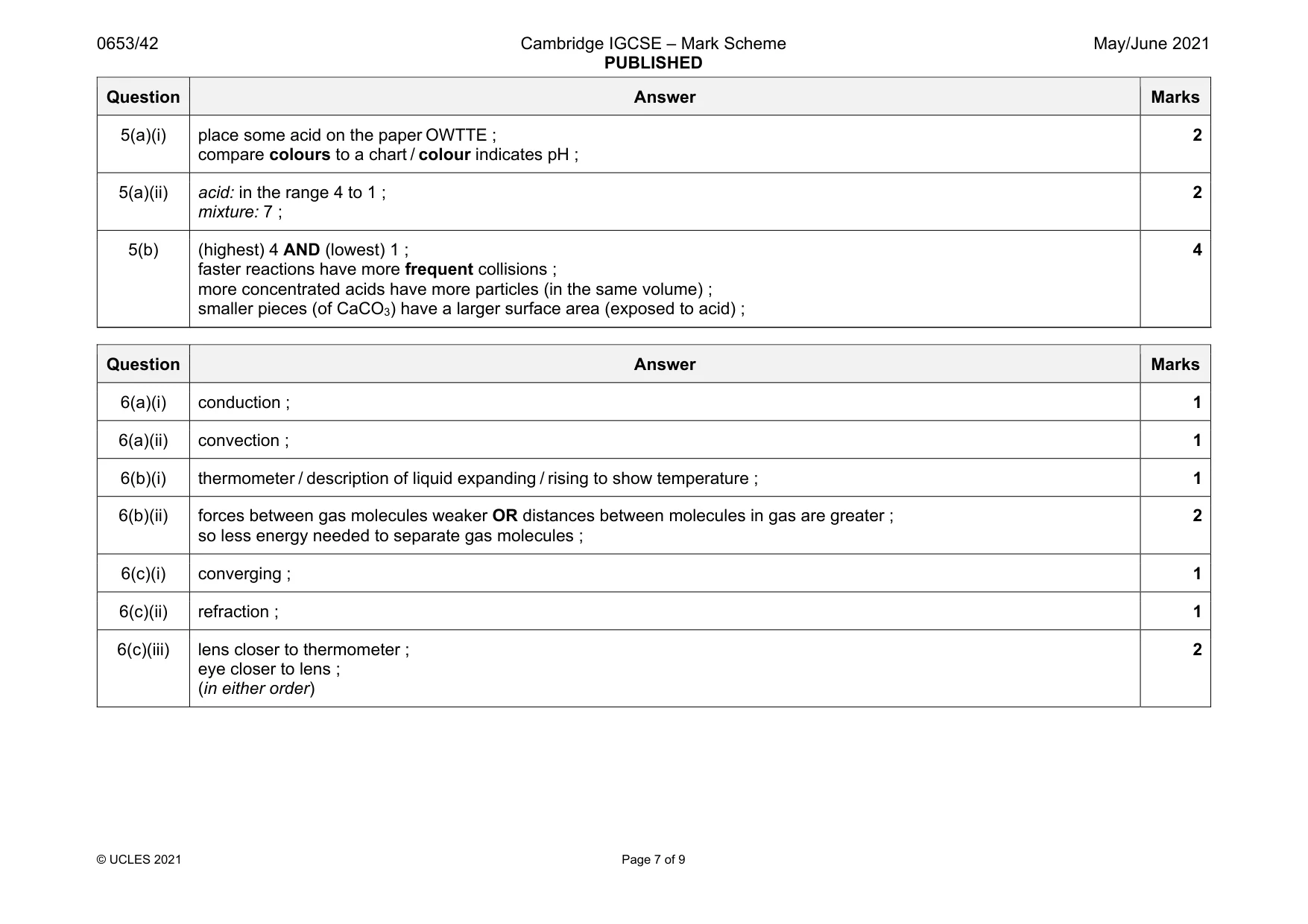 Mark scheme, page 7 of 9