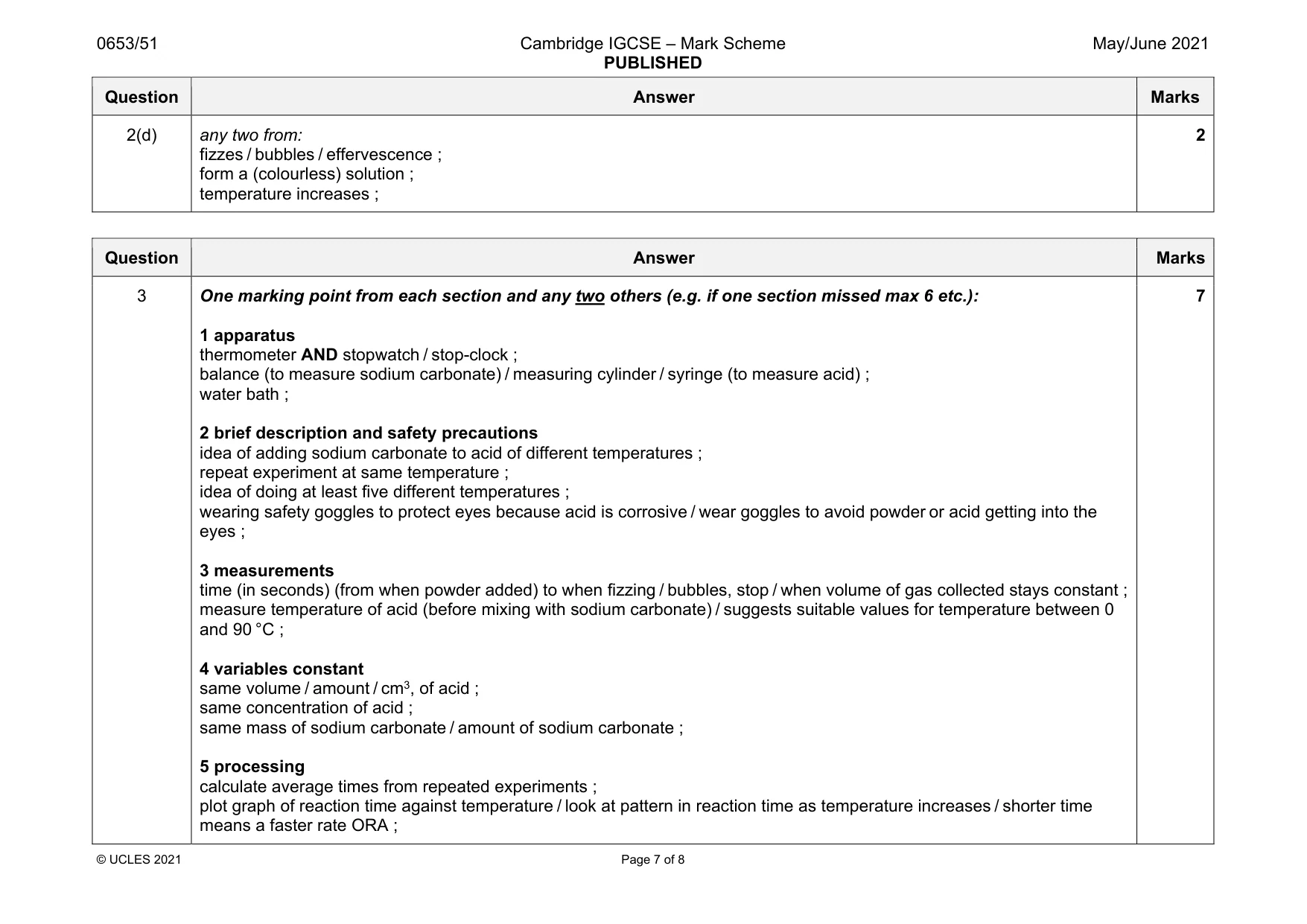 Mark scheme, page 7 of 8