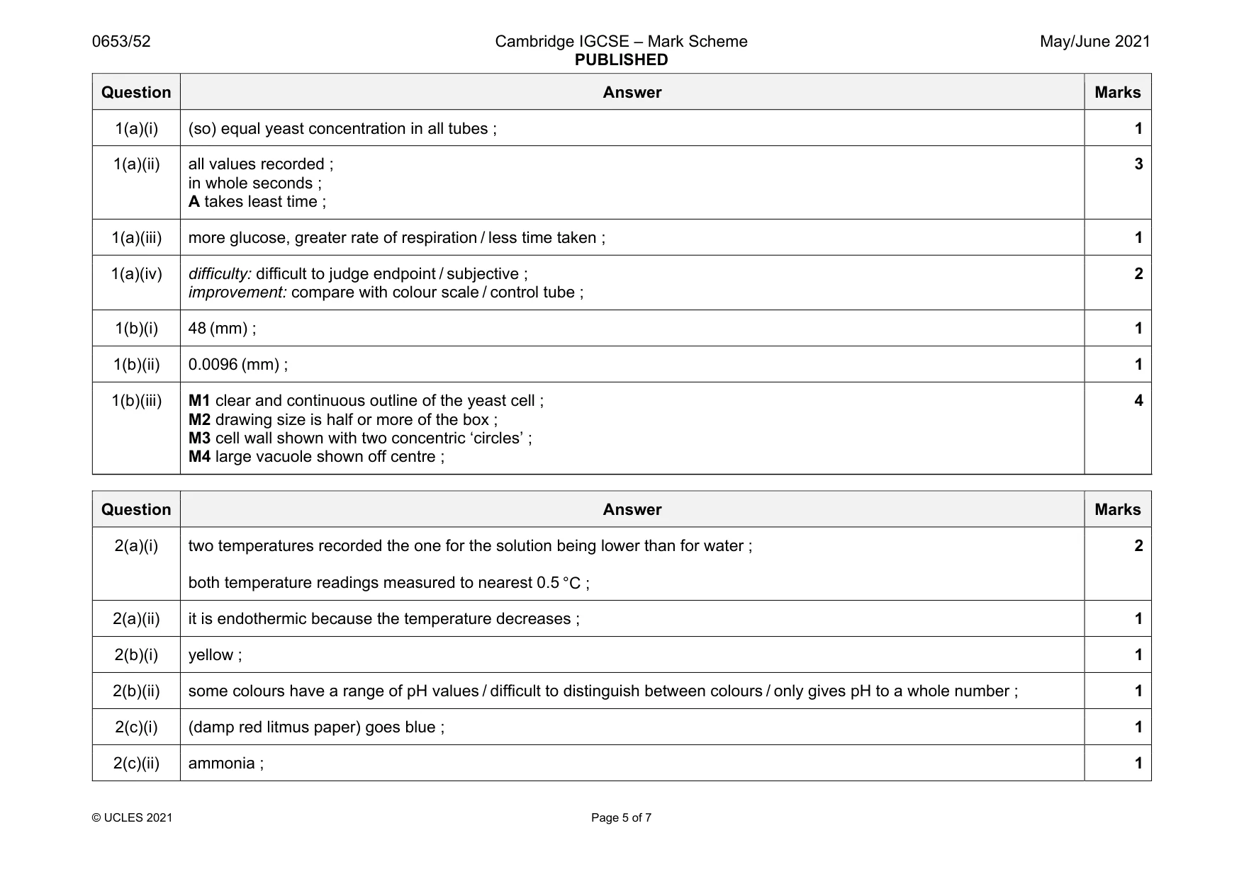 Mark scheme, page 5 of 7