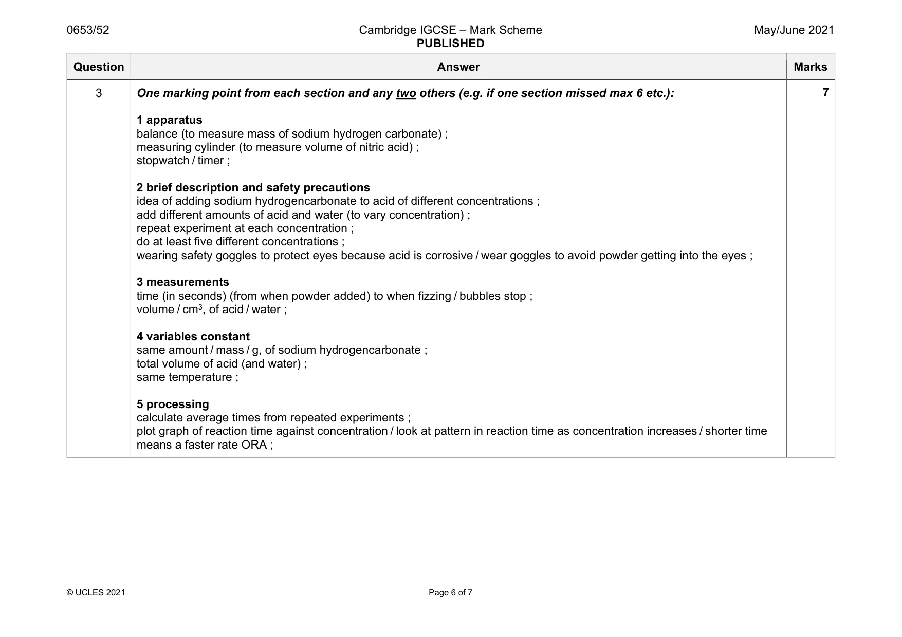 Mark scheme, page 6 of 7