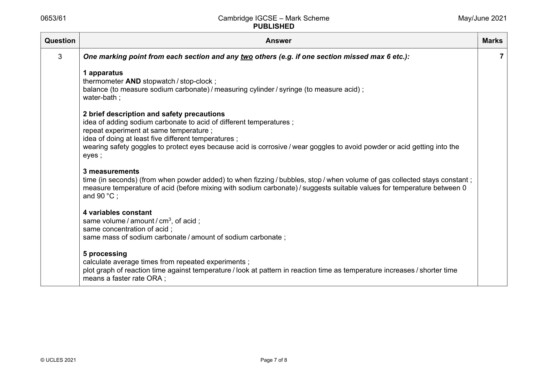 Mark scheme, page 7 of 8