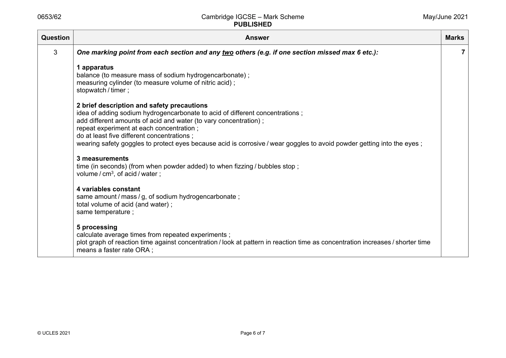 Mark scheme, page 6 of 7