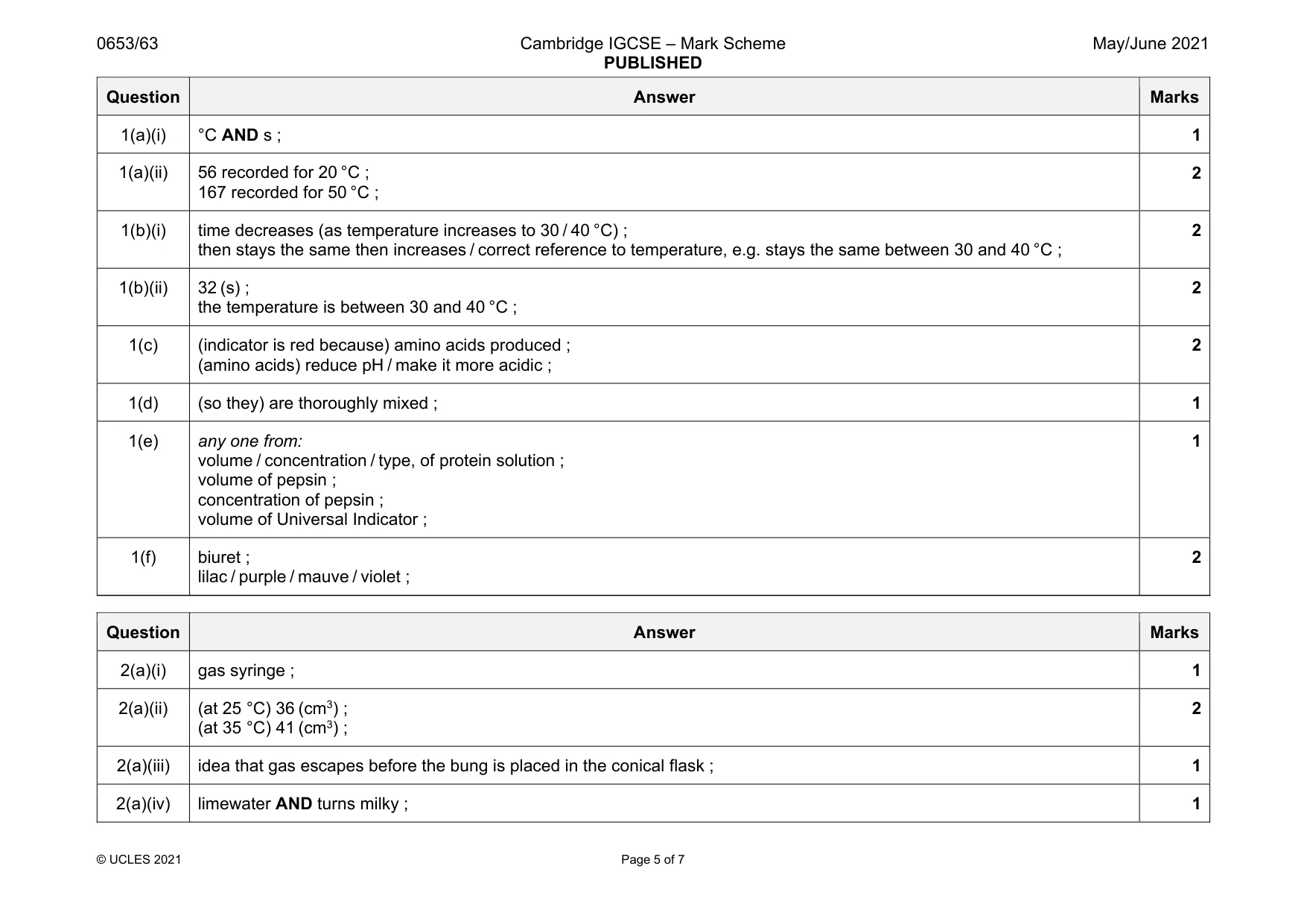 Mark scheme, page 5 of 7