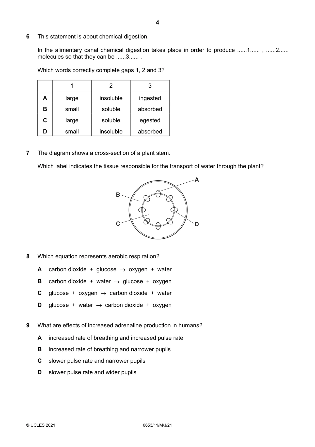 Cambridge IGCSE Science - Combined 0653 2021 May/June Paper 1 · Variant 1 question paper, page 4 of 16