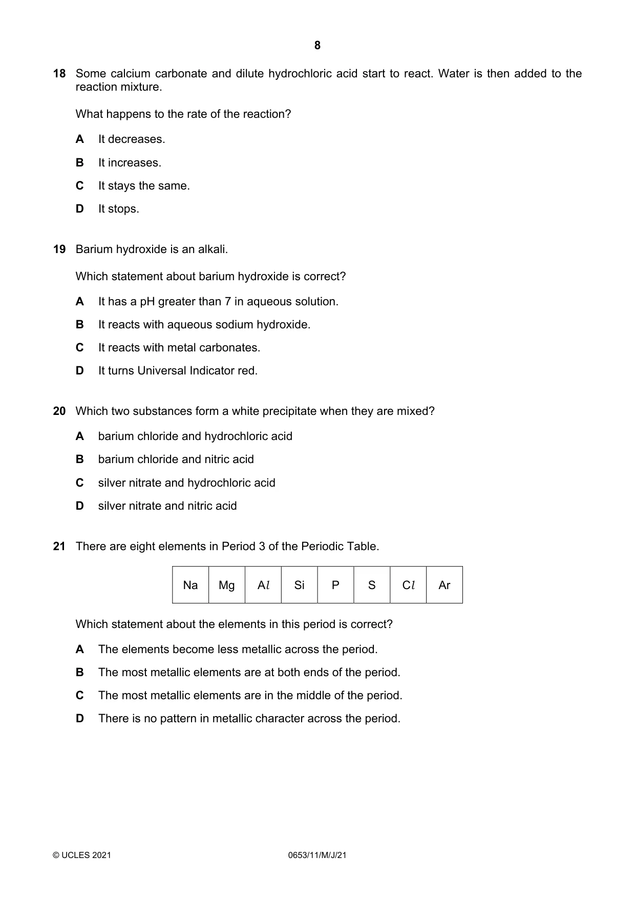 Cambridge IGCSE Science - Combined 0653 2021 May/June Paper 1 · Variant 1 question paper, page 8 of 16