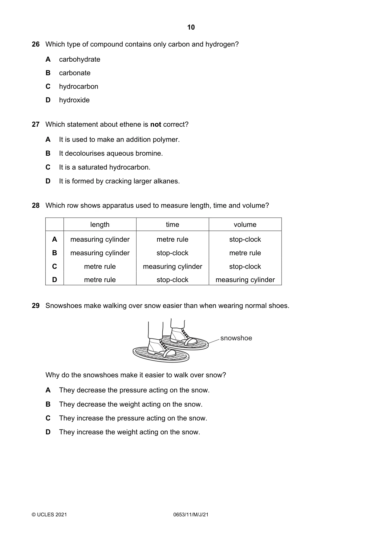 Cambridge IGCSE Science - Combined 0653 2021 May/June Paper 1 · Variant 1 question paper, page 10 of 16