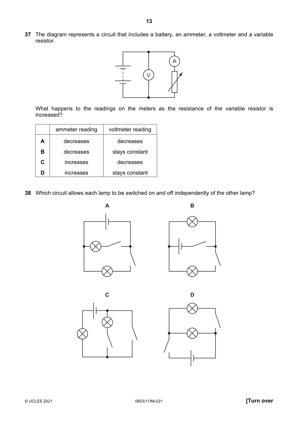 Cambridge IGCSE Science - Combined 0653 2021 May/June Paper 1 · Variant 1 question paper, page 13 of 16