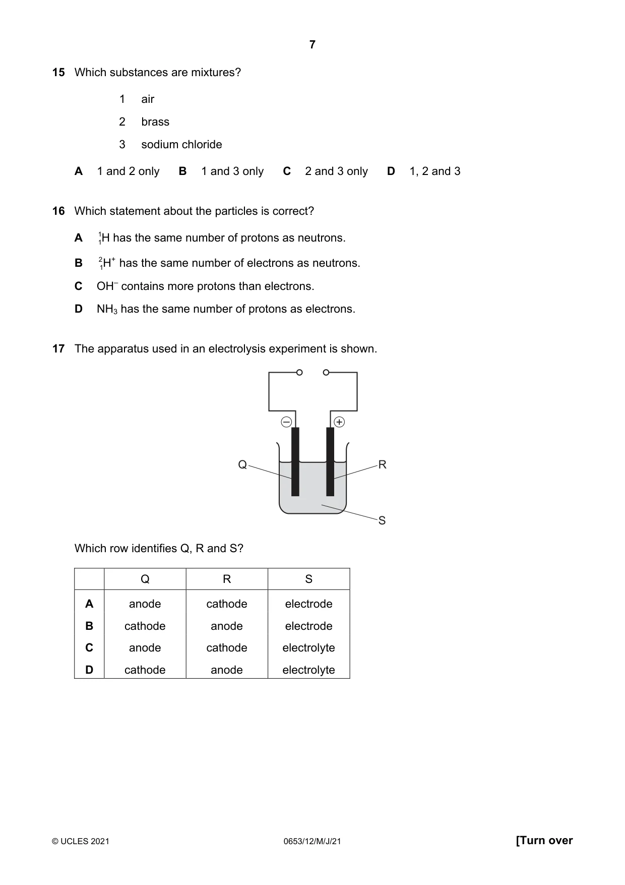 Cambridge IGCSE Science - Combined 0653 2021 May/June Paper 1 · Variant 2 question paper, page 7 of 16