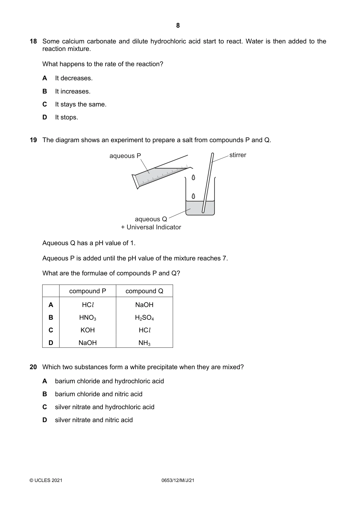 Cambridge IGCSE Science - Combined 0653 2021 May/June Paper 1 · Variant 2 question paper, page 8 of 16