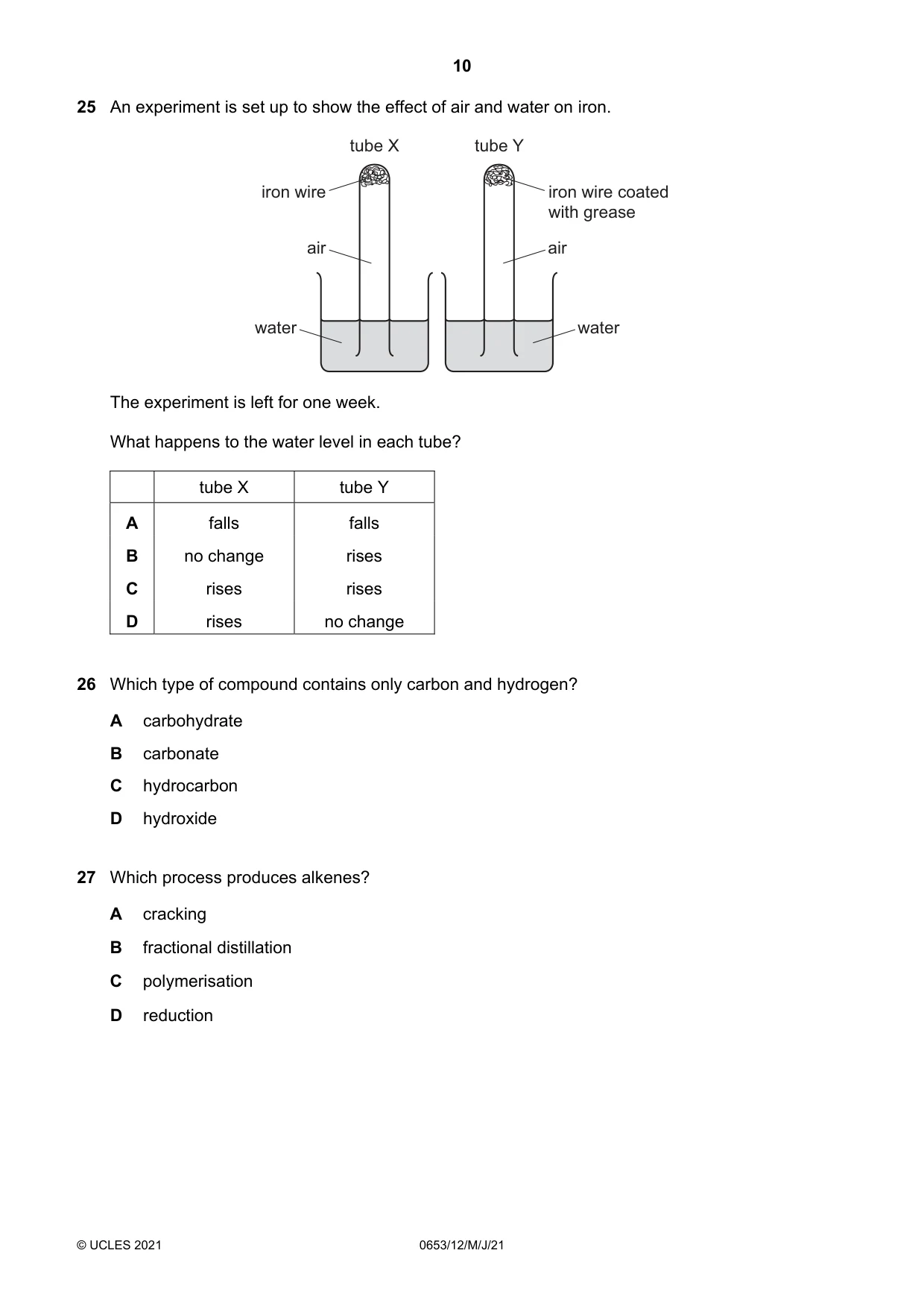 Cambridge IGCSE Science - Combined 0653 2021 May/June Paper 1 · Variant 2 question paper, page 10 of 16