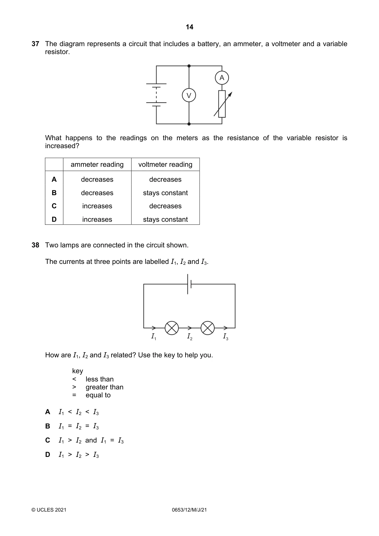 Cambridge IGCSE Science - Combined 0653 2021 May/June Paper 1 · Variant 2 question paper, page 14 of 16