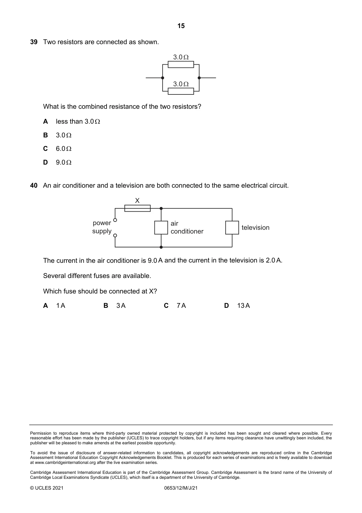 Cambridge IGCSE Science - Combined 0653 2021 May/June Paper 1 · Variant 2 question paper, page 15 of 16