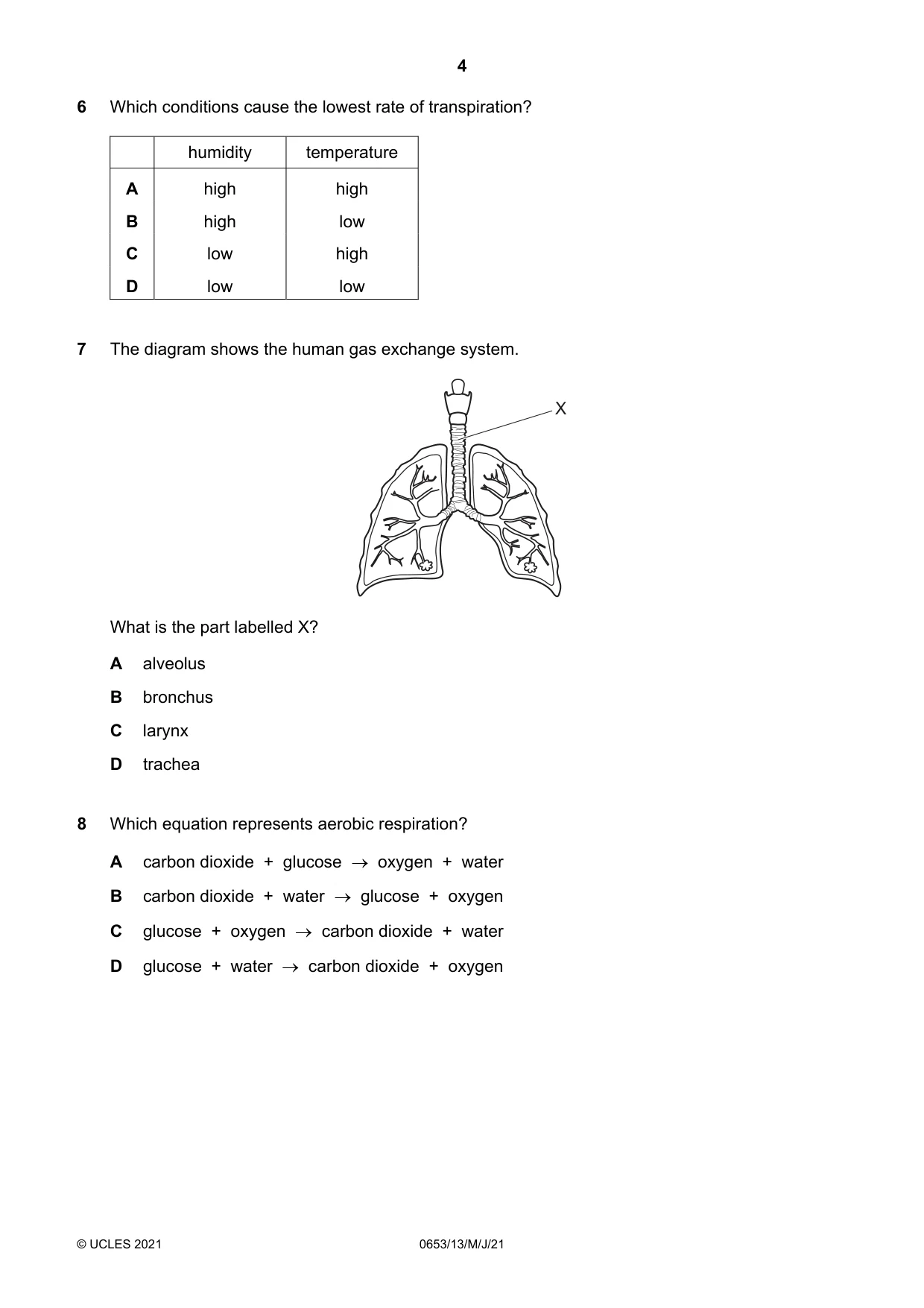 Cambridge IGCSE Science - Combined 0653 2021 May/June Paper 1 · Variant 3 question paper, page 4 of 20