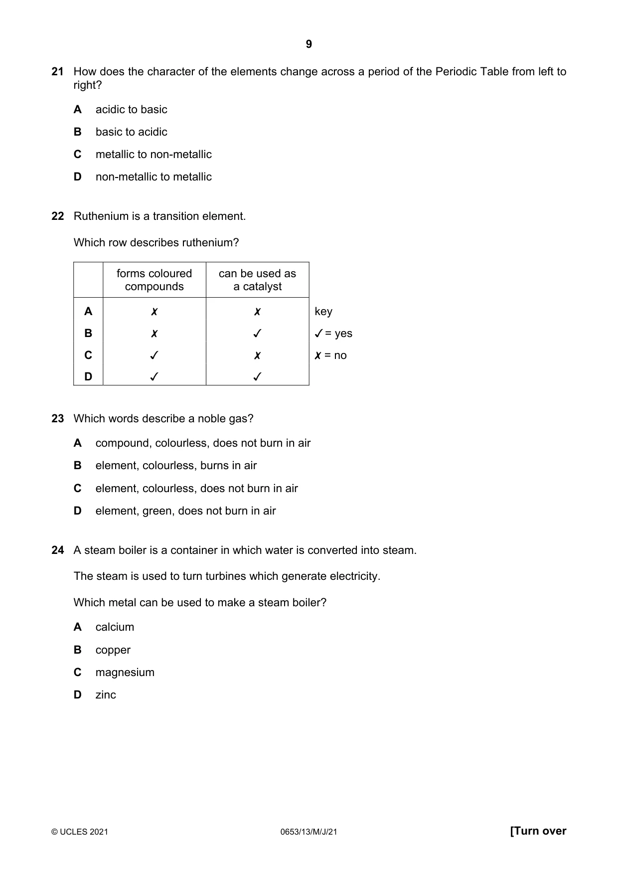 Cambridge IGCSE Science - Combined 0653 2021 May/June Paper 1 · Variant 3 question paper, page 9 of 20