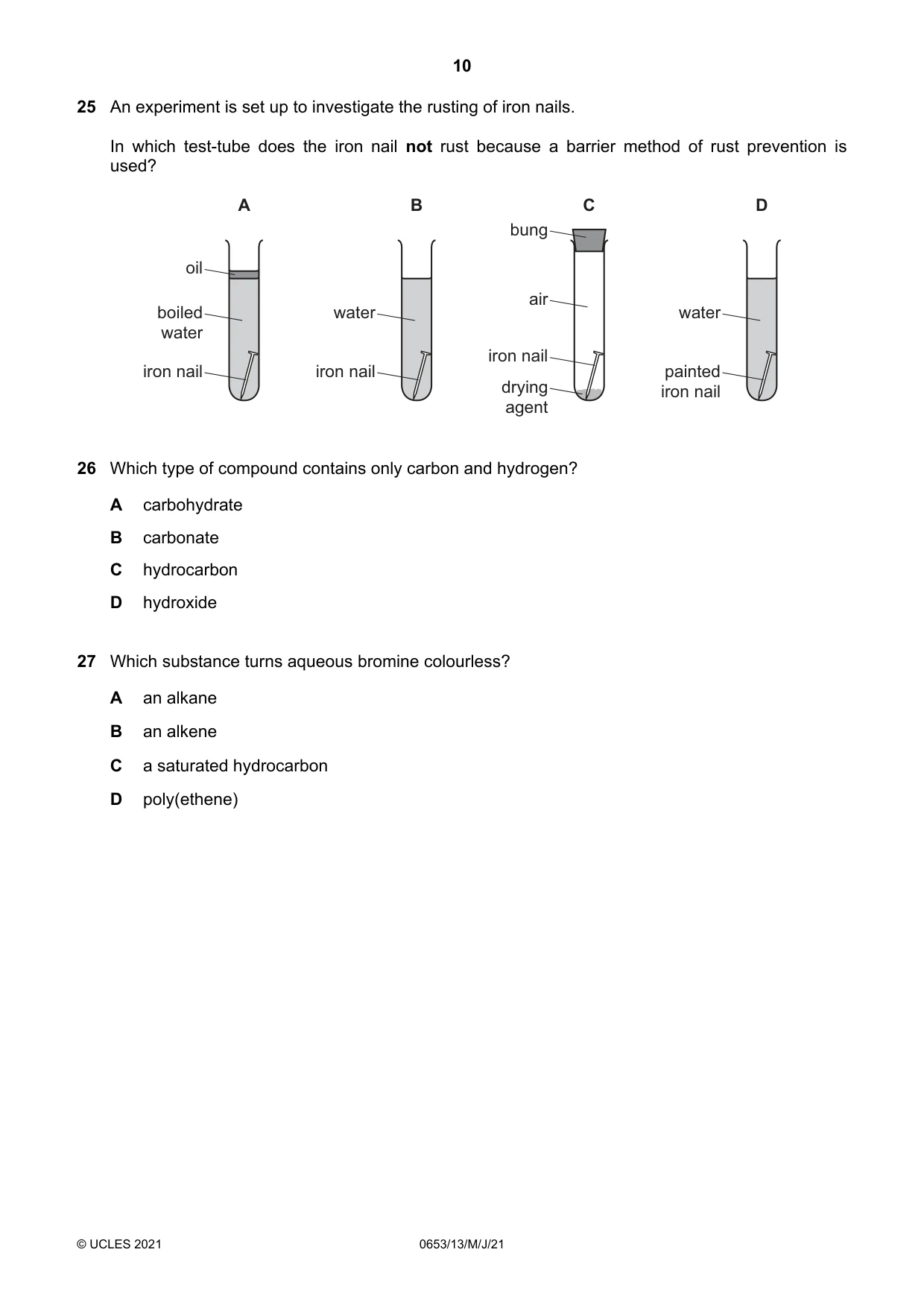 Cambridge IGCSE Science - Combined 0653 2021 May/June Paper 1 · Variant 3 question paper, page 10 of 20