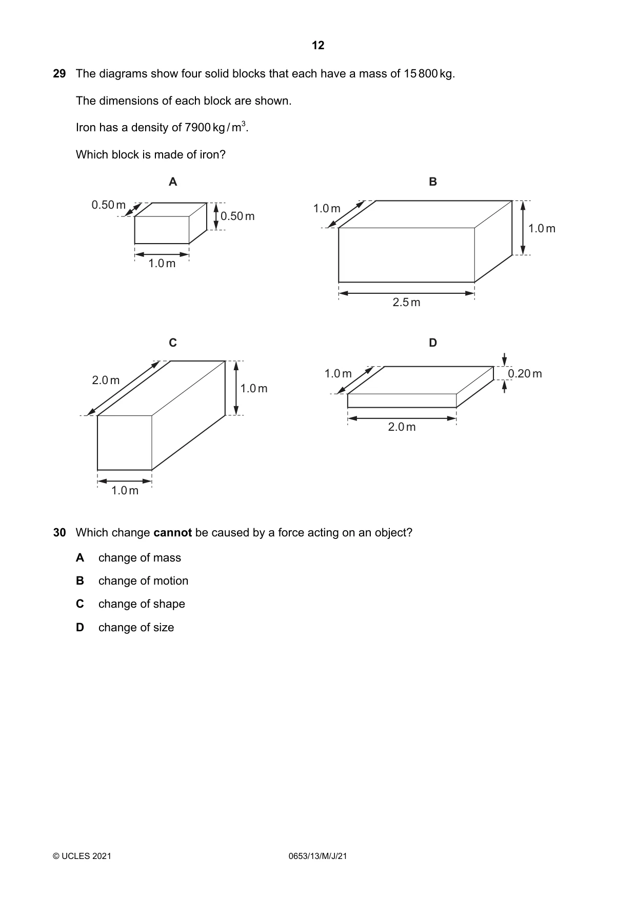 Cambridge IGCSE Science - Combined 0653 2021 May/June Paper 1 · Variant 3 question paper, page 12 of 20
