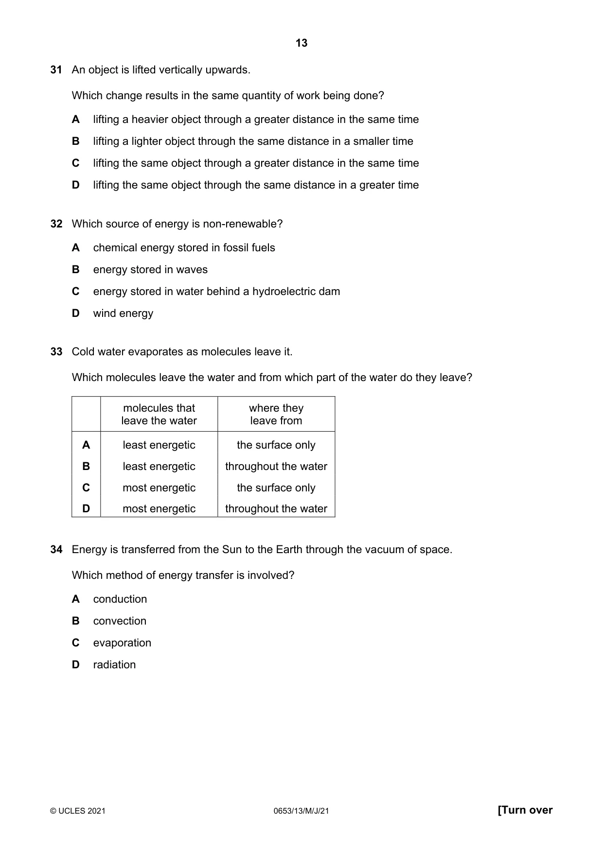 Cambridge IGCSE Science - Combined 0653 2021 May/June Paper 1 · Variant 3 question paper, page 13 of 20