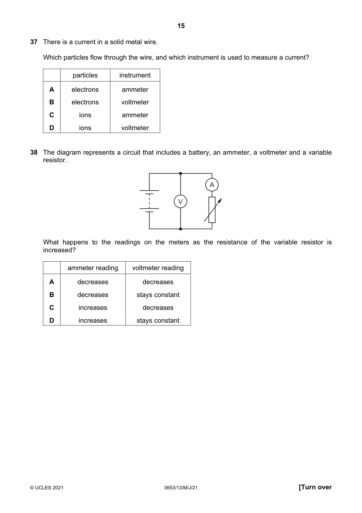 Cambridge IGCSE Science - Combined 0653 2021 May/June Paper 1 · Variant 3 question paper, page 15 of 20