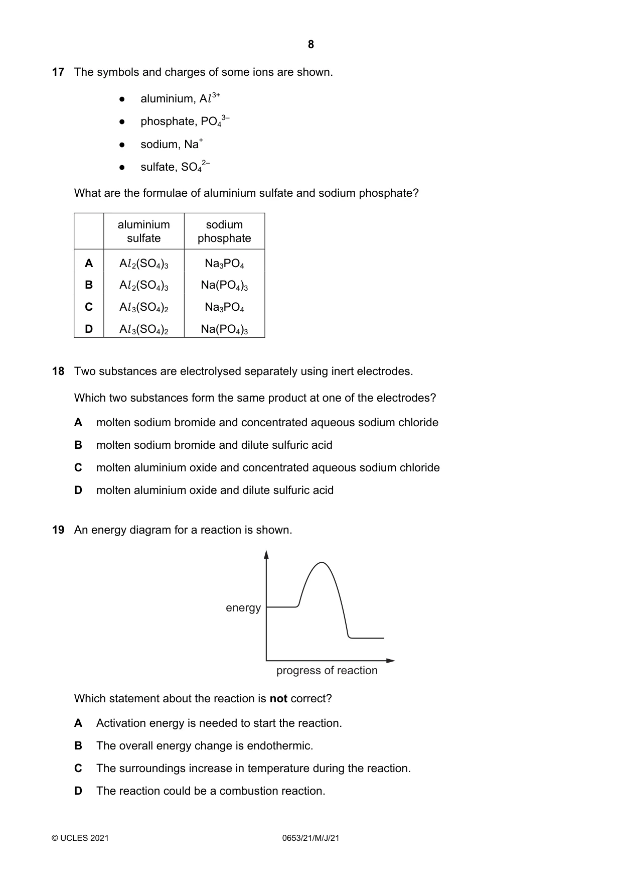 Cambridge IGCSE Science - Combined 0653 2021 May/June Paper 2 · Variant 1 question paper, page 8 of 16
