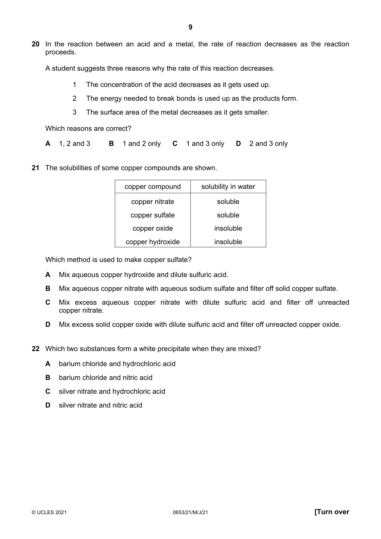 Cambridge IGCSE Science - Combined 0653 2021 May/June Paper 2 · Variant 1 question paper, page 9 of 16