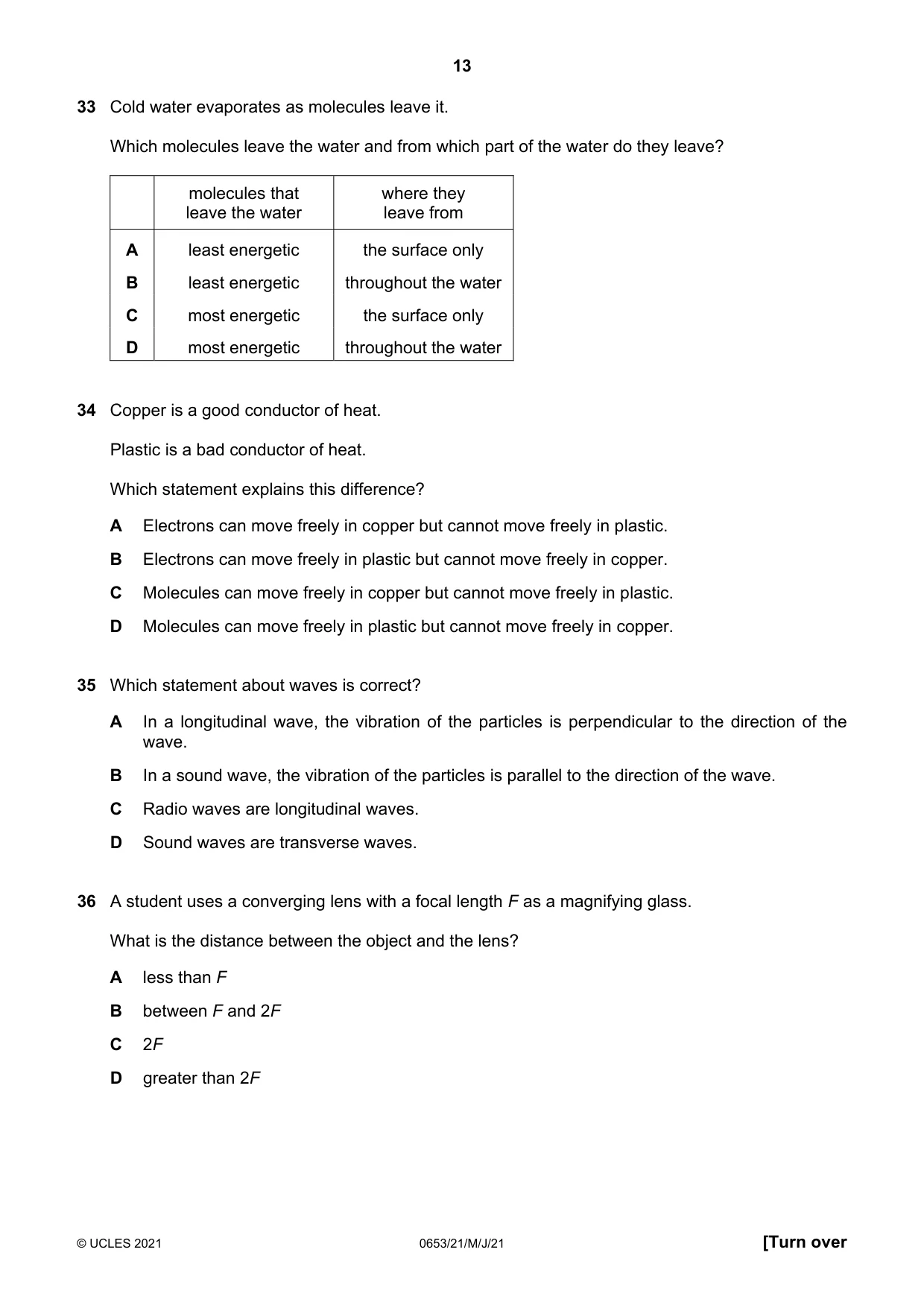 Cambridge IGCSE Science - Combined 0653 2021 May/June Paper 2 · Variant 1 question paper, page 13 of 16