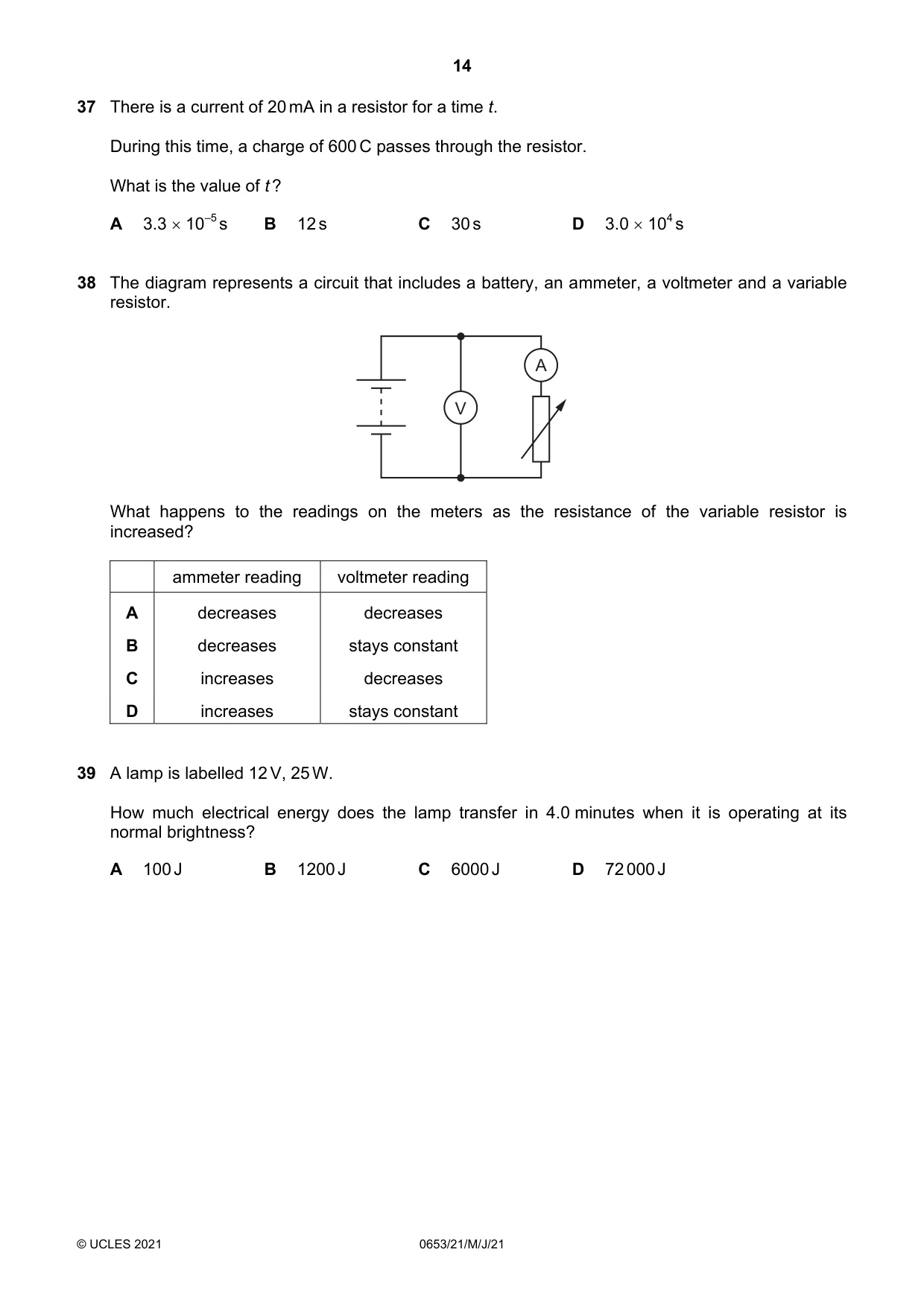 Cambridge IGCSE Science - Combined 0653 2021 May/June Paper 2 · Variant 1 question paper, page 14 of 16