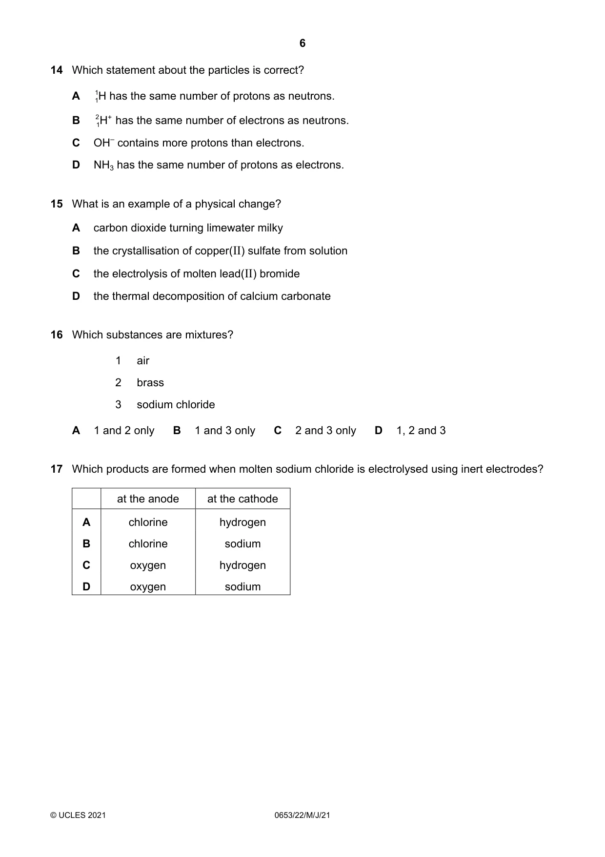 Cambridge IGCSE Science - Combined 0653 2021 May/June Paper 2 · Variant 2 question paper, page 6 of 16