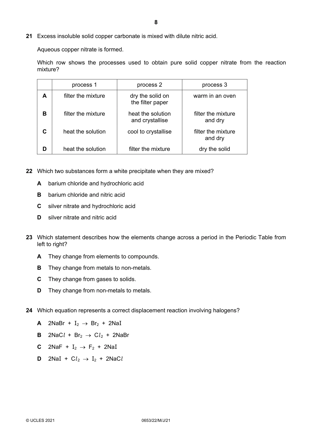 Cambridge IGCSE Science - Combined 0653 2021 May/June Paper 2 · Variant 2 question paper, page 8 of 16