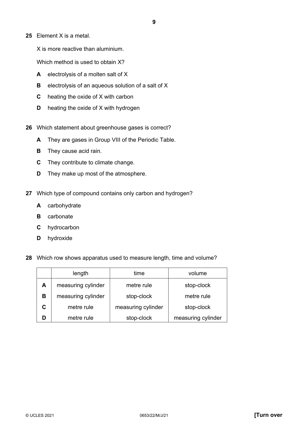 Cambridge IGCSE Science - Combined 0653 2021 May/June Paper 2 · Variant 2 question paper, page 9 of 16