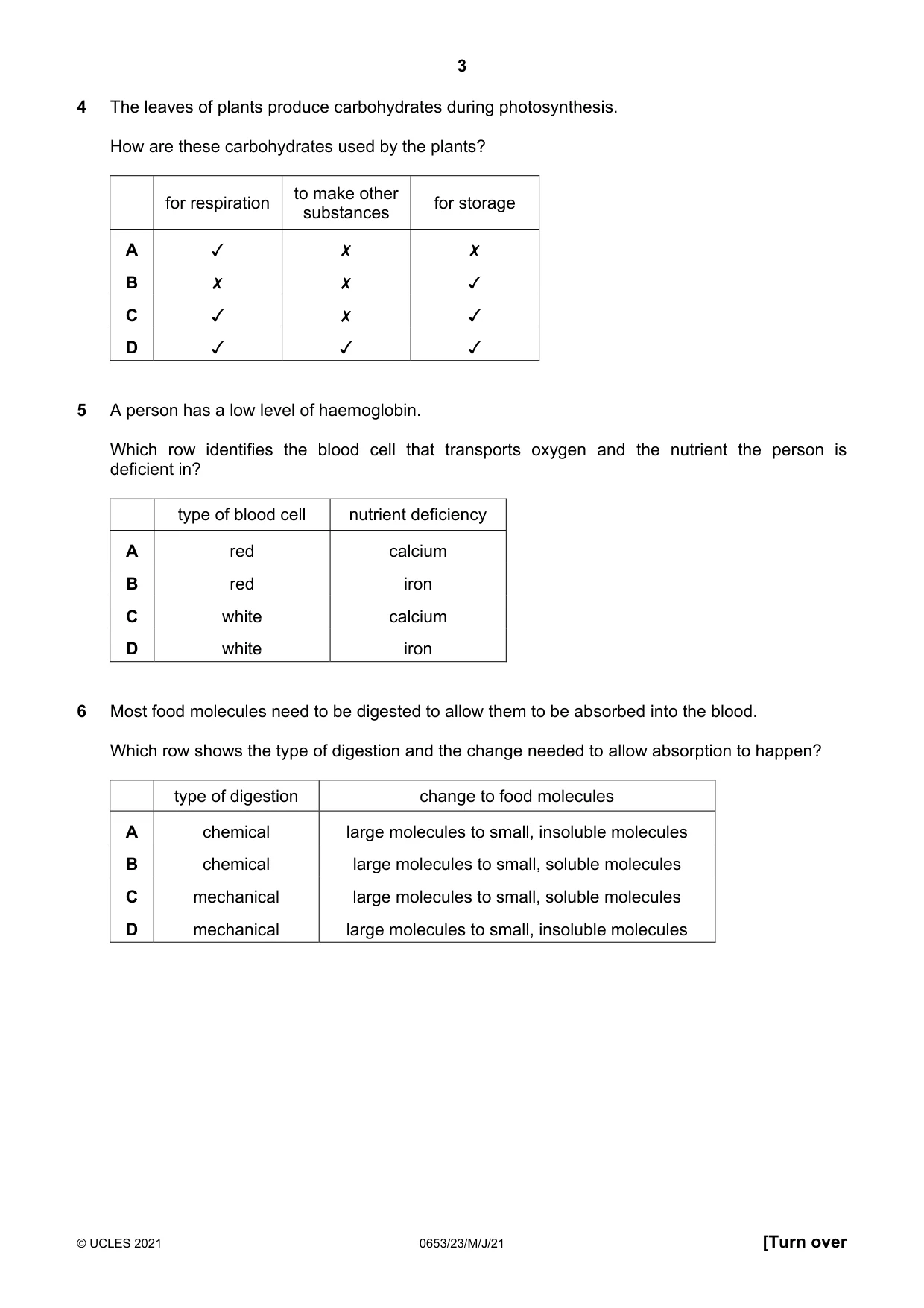 Cambridge IGCSE Science - Combined 0653 2021 May/June Paper 2 · Variant 3 question paper, page 3 of 16