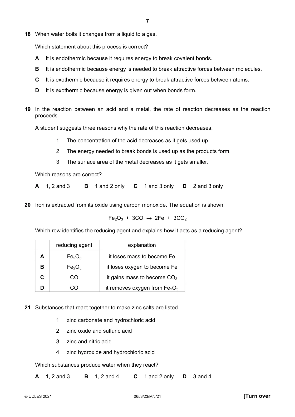 Cambridge IGCSE Science - Combined 0653 2021 May/June Paper 2 · Variant 3 question paper, page 7 of 16